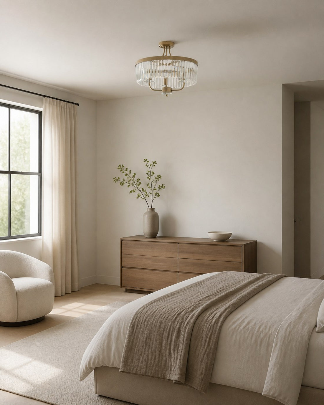 Beveline 3 Light Round Semi Flush - Faceted Cut Glass Shade Metal Finish for Hallways and Bedrooms