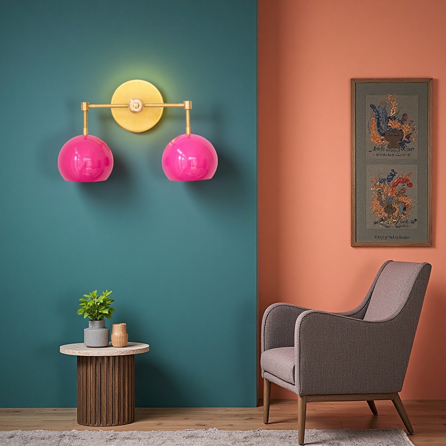 Doll Pink Wall Sconce - Double Head Globe-shaped Bath Wall Light