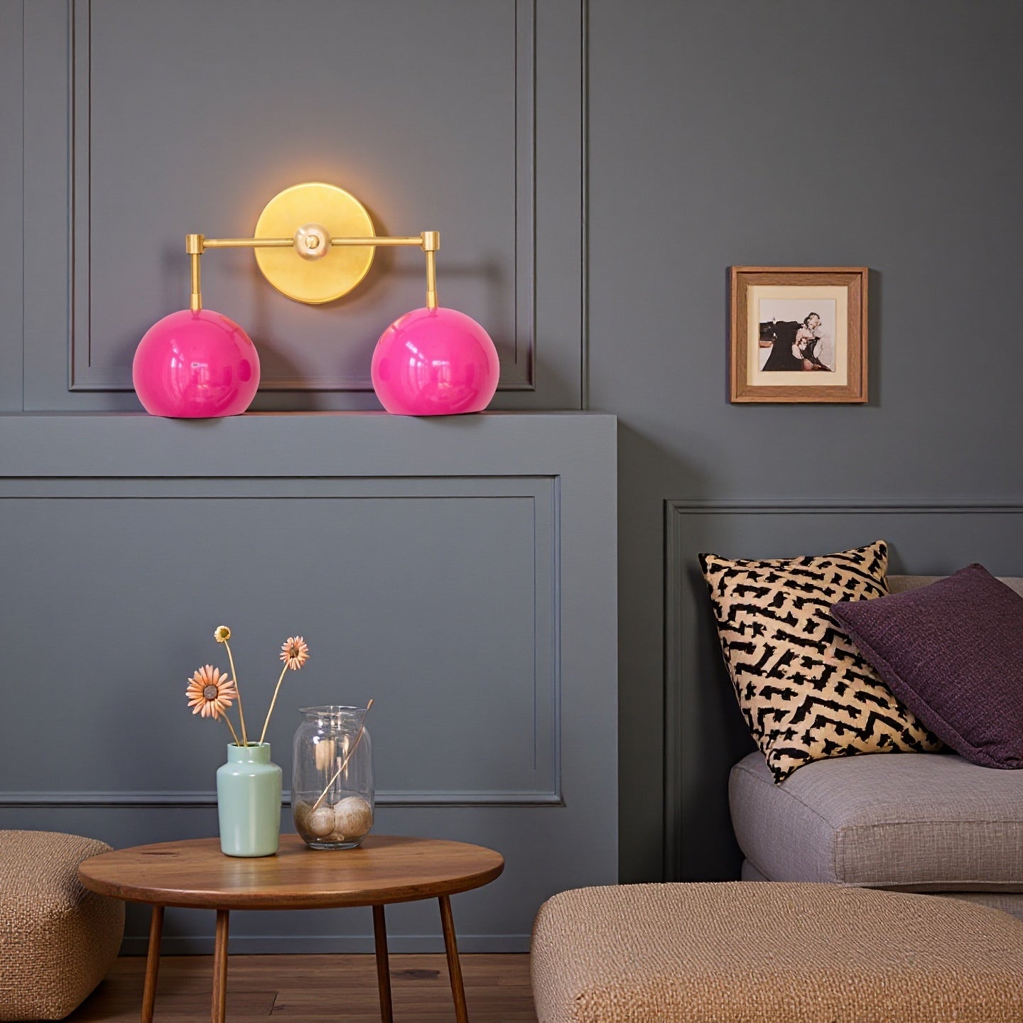 Doll Pink Wall Sconce - Double Head Globe-shaped Bath Wall Light