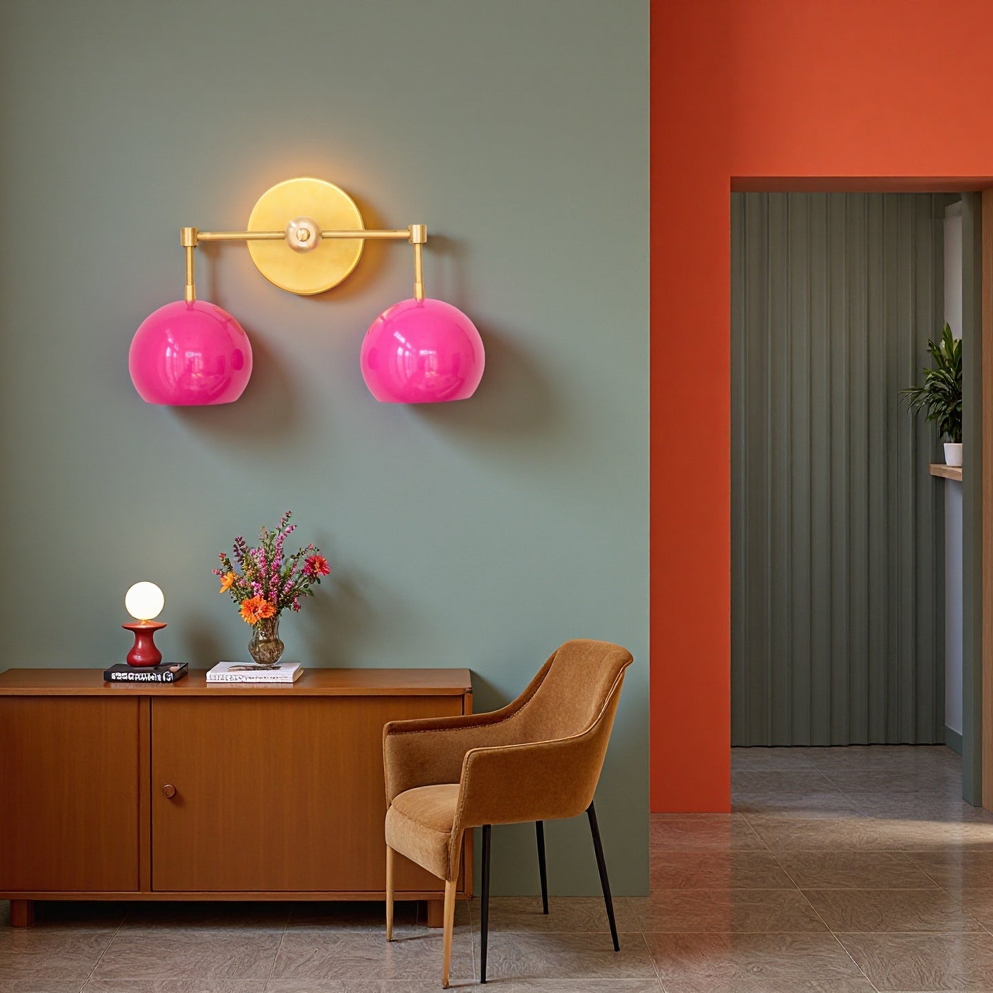 Doll Pink Wall Sconce - Double Head Globe-shaped Bath Wall Light