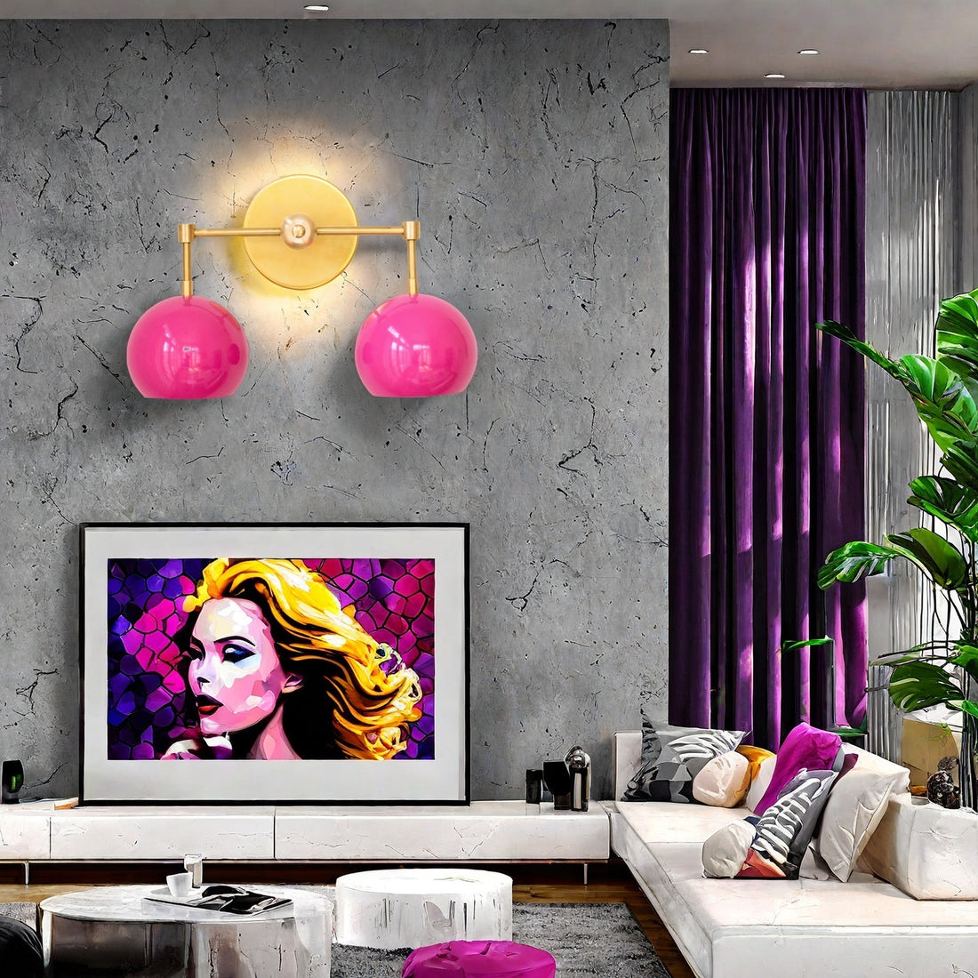 Doll Pink Loa Wall Sconce - Double Head Globe-shaped Bath Wall Light