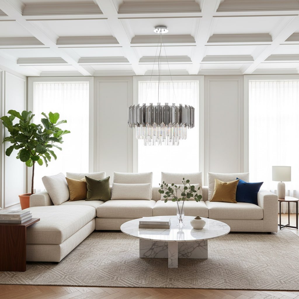 Virelia Contemporary Crystal Pendant Light – Layered Crystal Shade Ceiling Fixture for Dining or Living Room