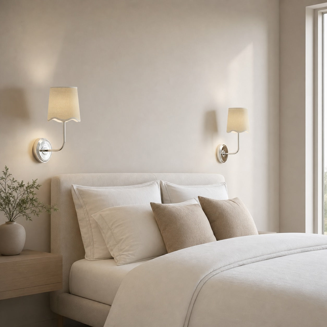 Glissum Contemporary Metal and Linen Wall Lamp with Soft Diffused Shade for Hallway or Entry