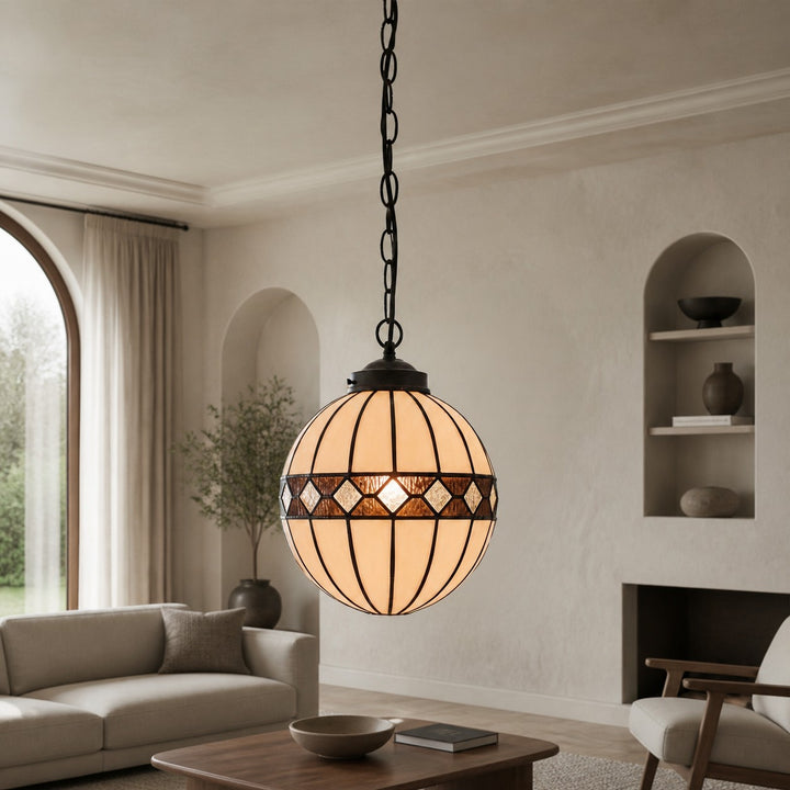 TF Fargo Tiffany Style Globe Pendant – Handcrafted Art Glass Sphere Light for Kitchen Island