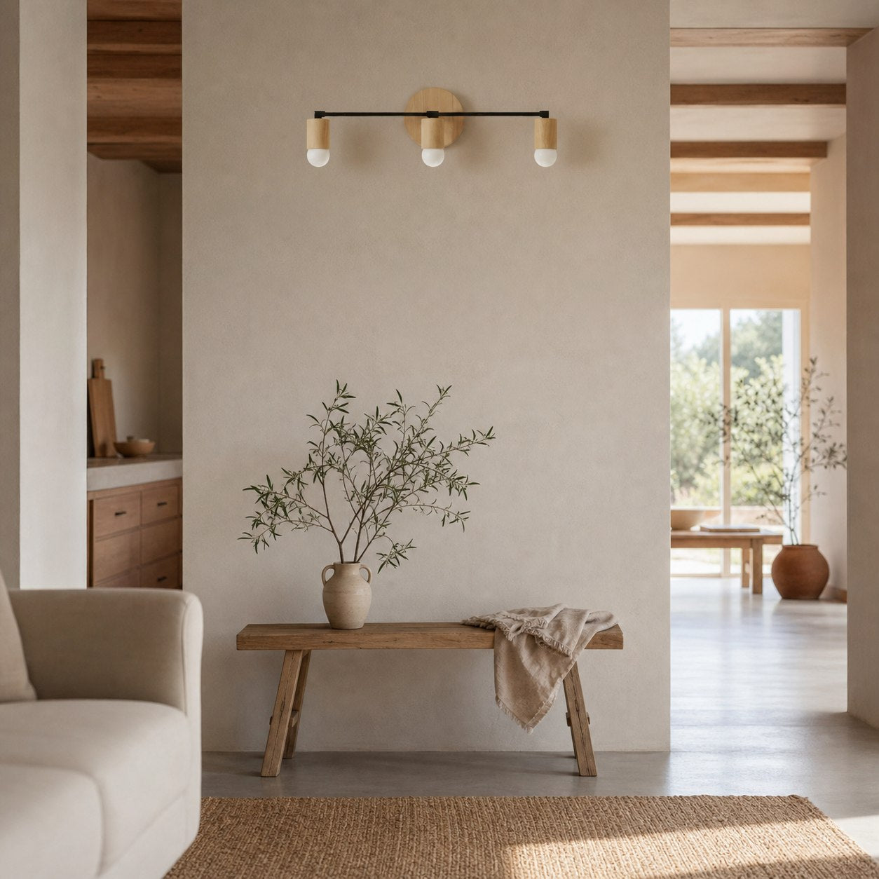 Mobilux Line Wood and Vanity Light - Bohemian Bathroom Lighting Fixture
