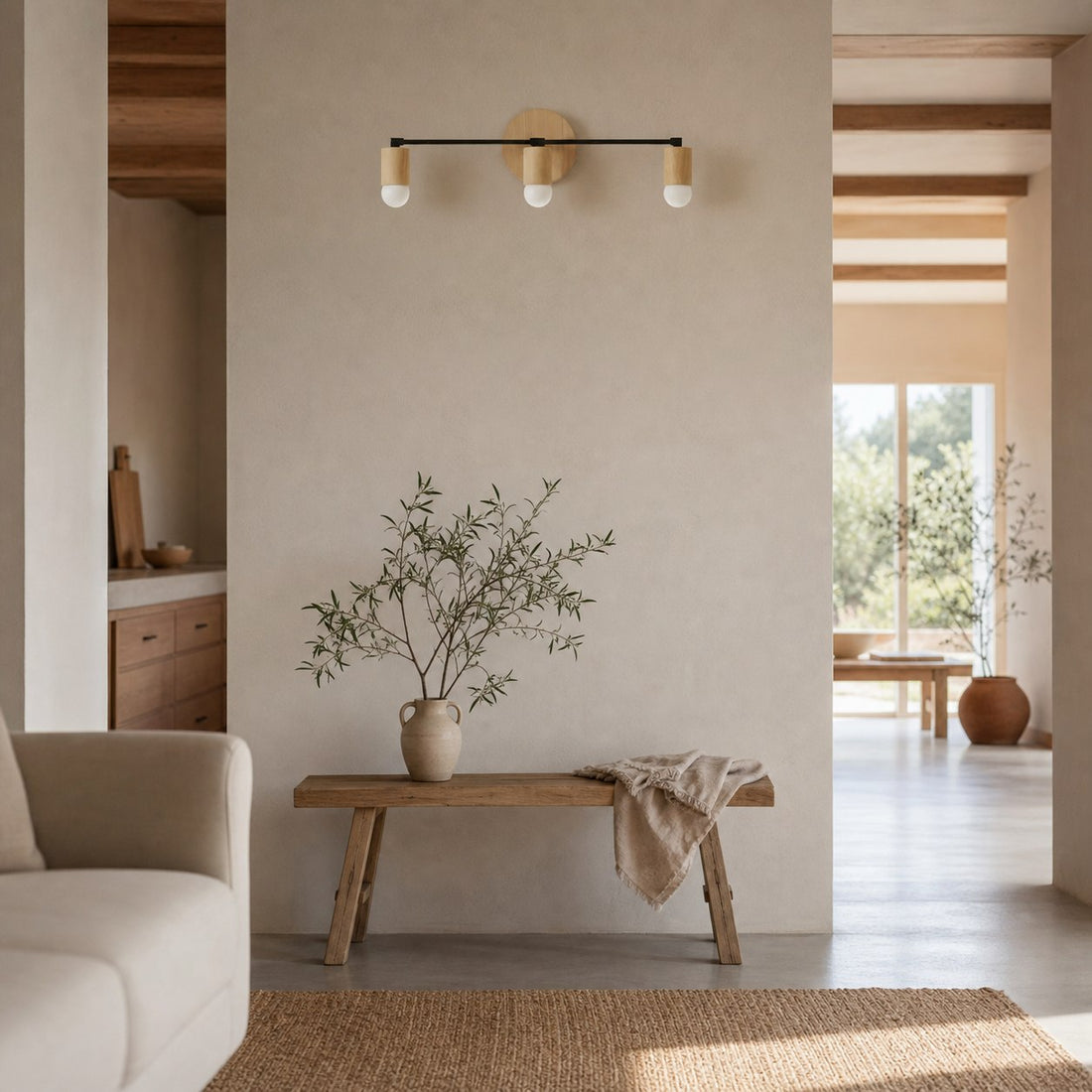 Mobilux Line Wood and Vanity Light - Bohemian Bathroom Lighting Fixture