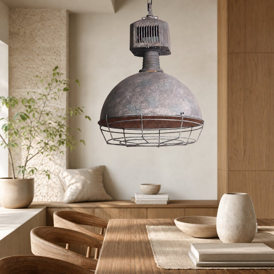 Caged Industrial Metal Pendant Light
