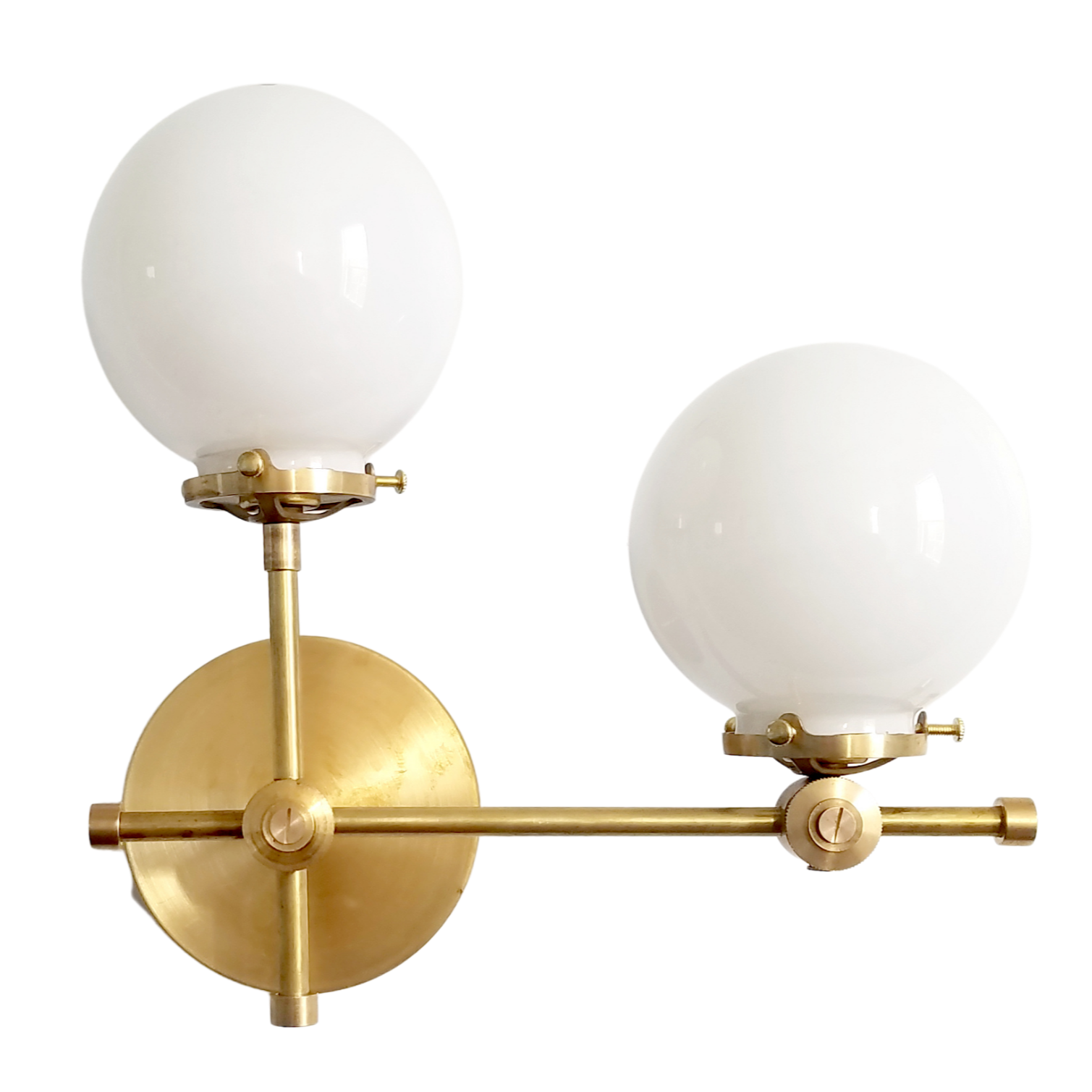 Asymmetric Wall Sconce - Raw Brass or Chrome Finish, Clear & White Glass