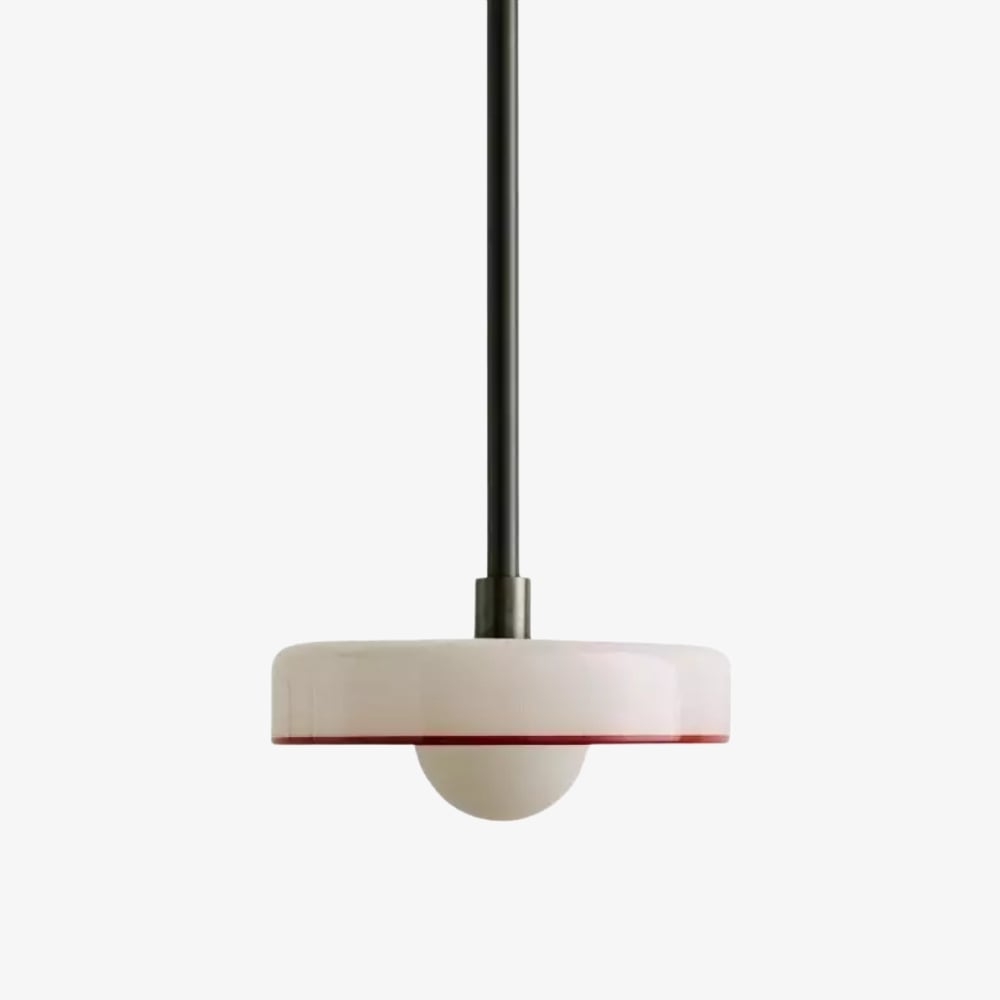 Kalo Modern Pendant Light - Sleek Metal Rod and Disc Orb Glass Design