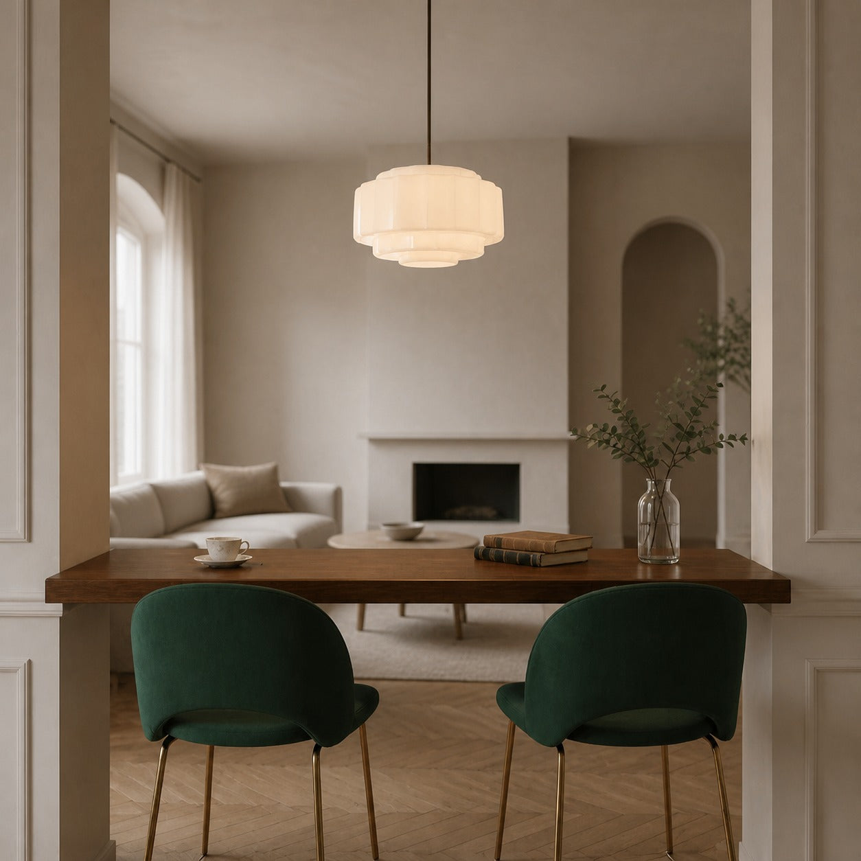Vexrona Glass Pendant Lamp - Elegant Adjustable Metal Hanging Rod for Living Room and Bar