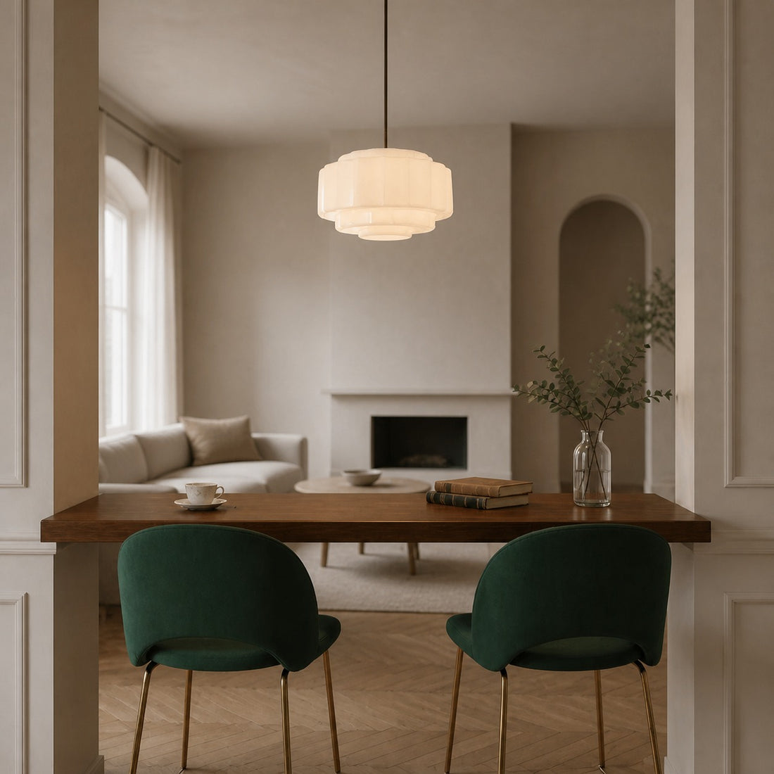 Vexrona Glass Pendant Lamp - Elegant Adjustable Metal Hanging Rod for Living Room and Bar
