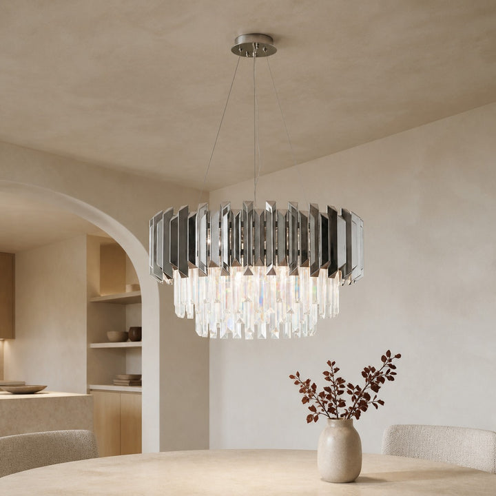 Virelia Contemporary Crystal Pendant Light – Layered Crystal Shade Ceiling Fixture for Dining or Living Room
