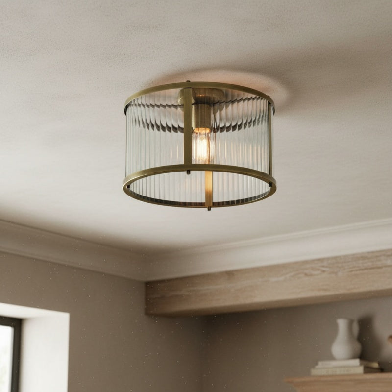 RibGlow Ribbed Glass Flush Ceiling Light – Classic Flush Mount Ceiling Lamp for Living Room or Hallway