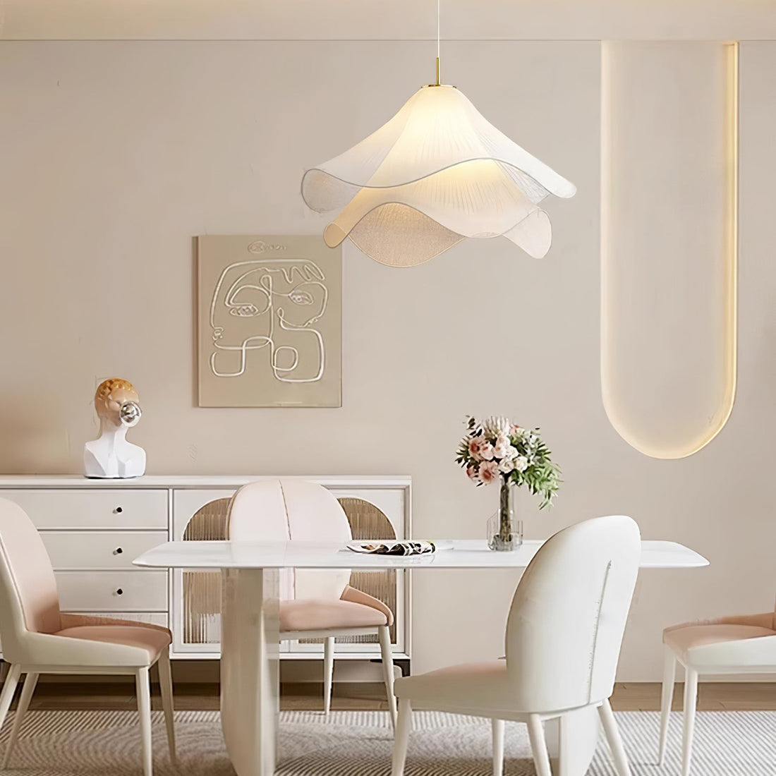 Ethereal Bloom French Floral Pleated Fabric Pendant Light
