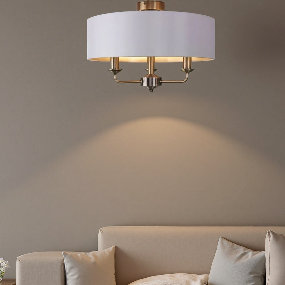 Matt Antique Brass 3 - Light Drum Light- Semi Flush Ceiling Light