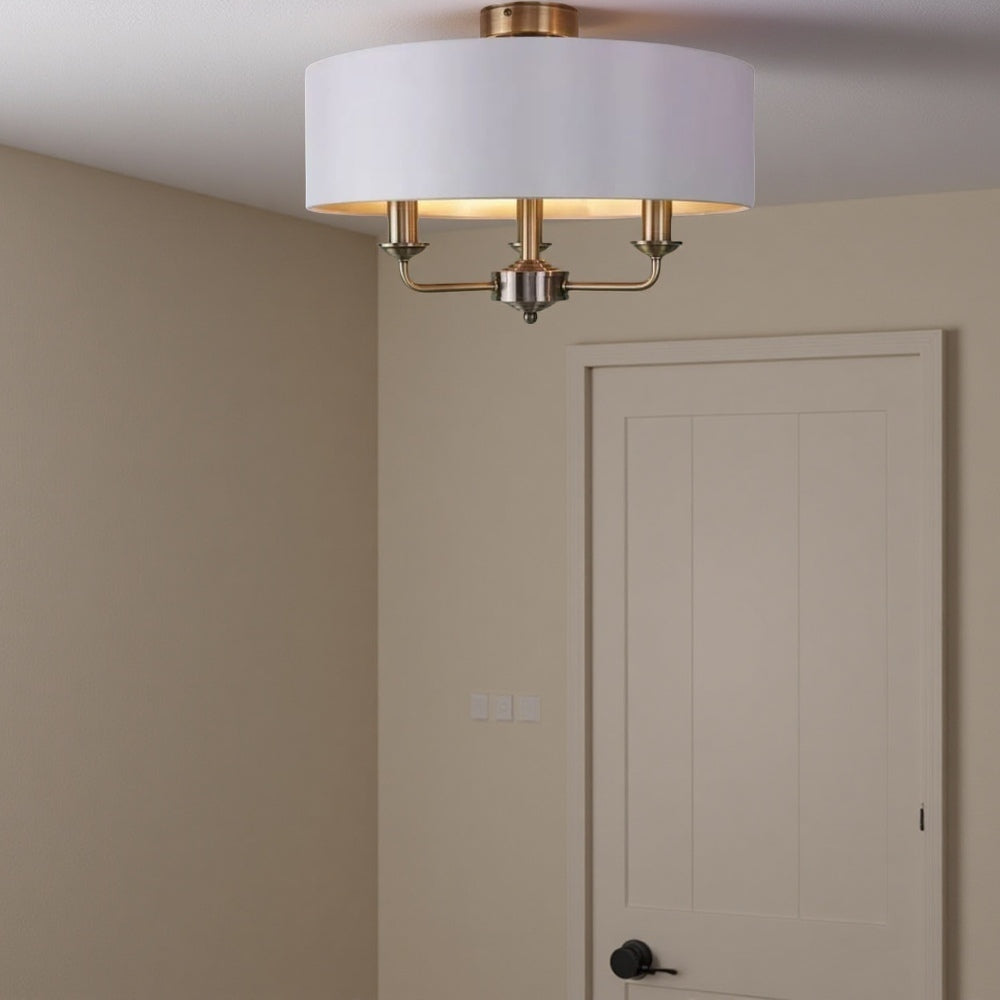 Matt Antique Brass 3 - Light Drum Light- Semi Flush Ceiling Light