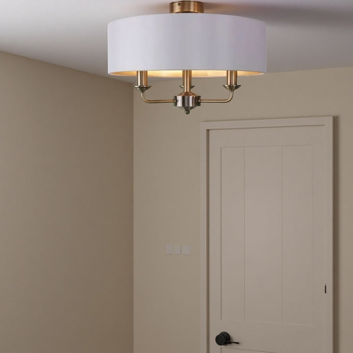 Matt Antique Brass 3 - Light Drum Light- Semi Flush Ceiling Light