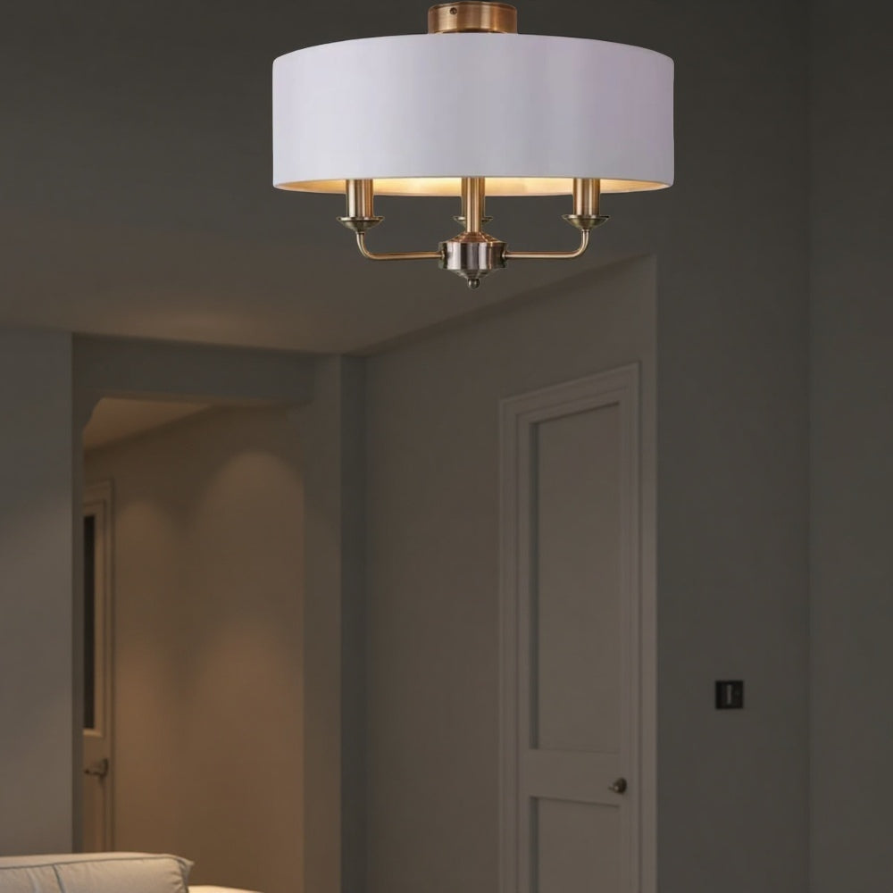 Matt Antique Brass 3 - Light Drum Light- Semi Flush Ceiling Light
