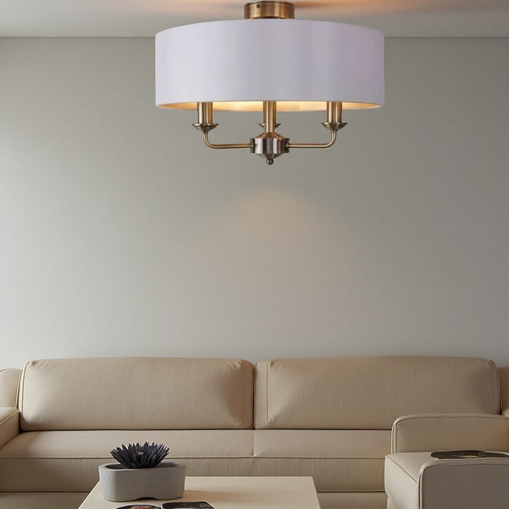 Matt Antique Brass 3 - Light Drum Light- Semi Flush Ceiling Light