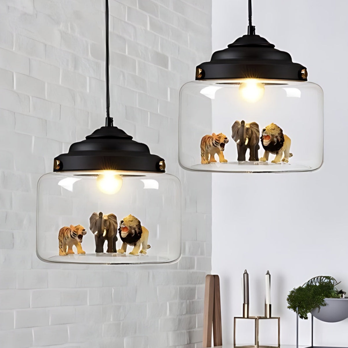 Creative Bell Jar Glass Pendant Light – Clear Zoo-Inspired Hanging Lamp