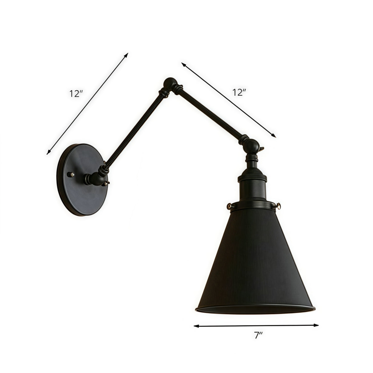 Industrial Swing Arm Wall Light – Black Adjustable Metal Farmhouse Lamp