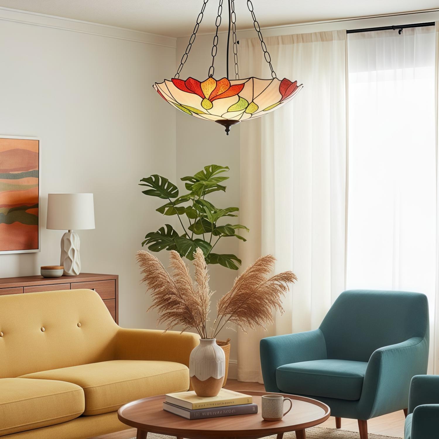 TF Botanica Floral Glass Ceiling & Pendant Lighting - Art Glass Style Fixture for Rooms