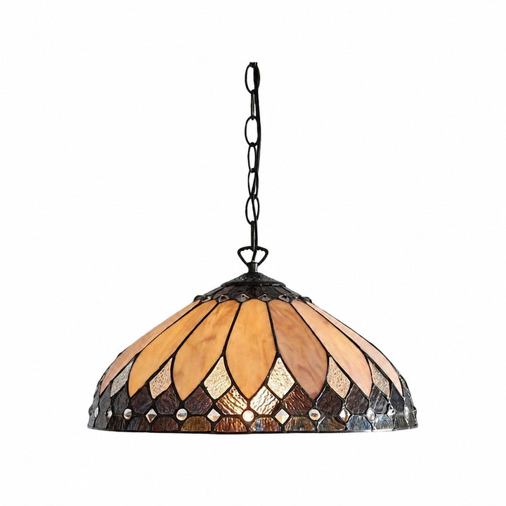 TF Brooklyn Pendant Light – Pendant Light with Geometric Stained Glass Art Deco Style for Dining Rooms