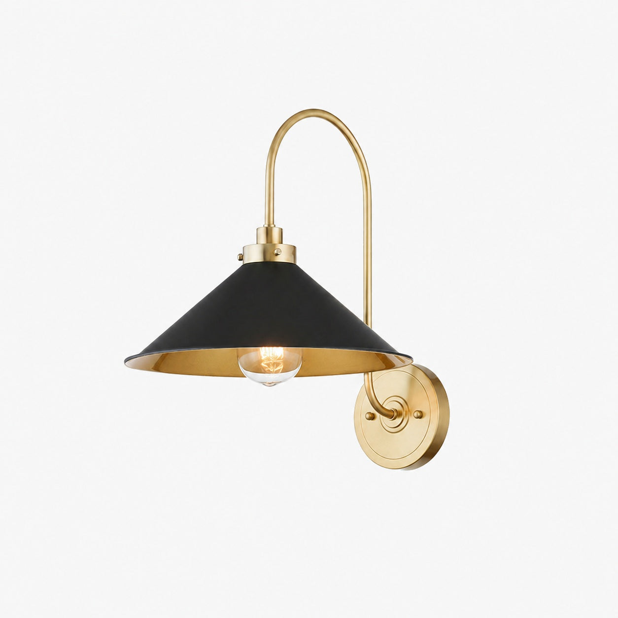 Ivoran Brass Gooseneck Wall Sconce - Curved Arm Dome Shade Light for Bedroom and Hallway
