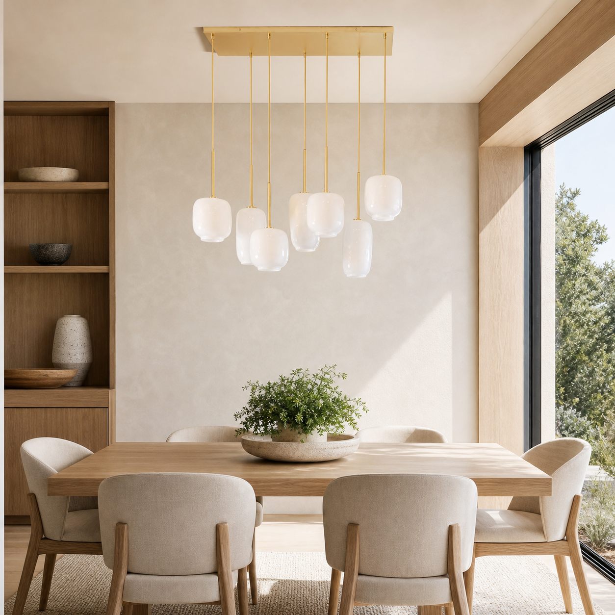 Lumivelle Sculptural 7-Light Chandelier – Adjustable Height Modern Glass Pendant