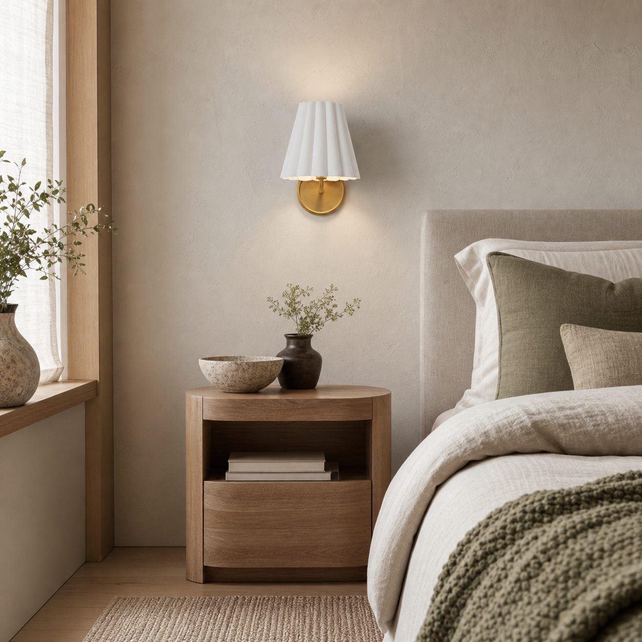 Ruffmeto Fabric Wall Sconce – Featuring Pleated Detailing on a Sculptural Metal Frame for Study or Hallway