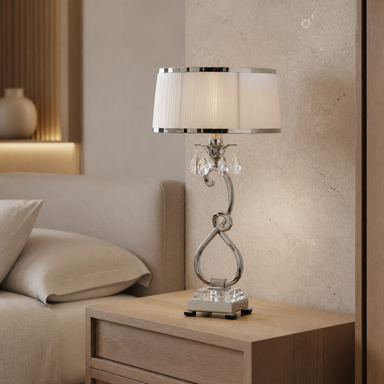 Talonis Decorative Crystal Table Lamp – Curved Metal Style for Home Interiors