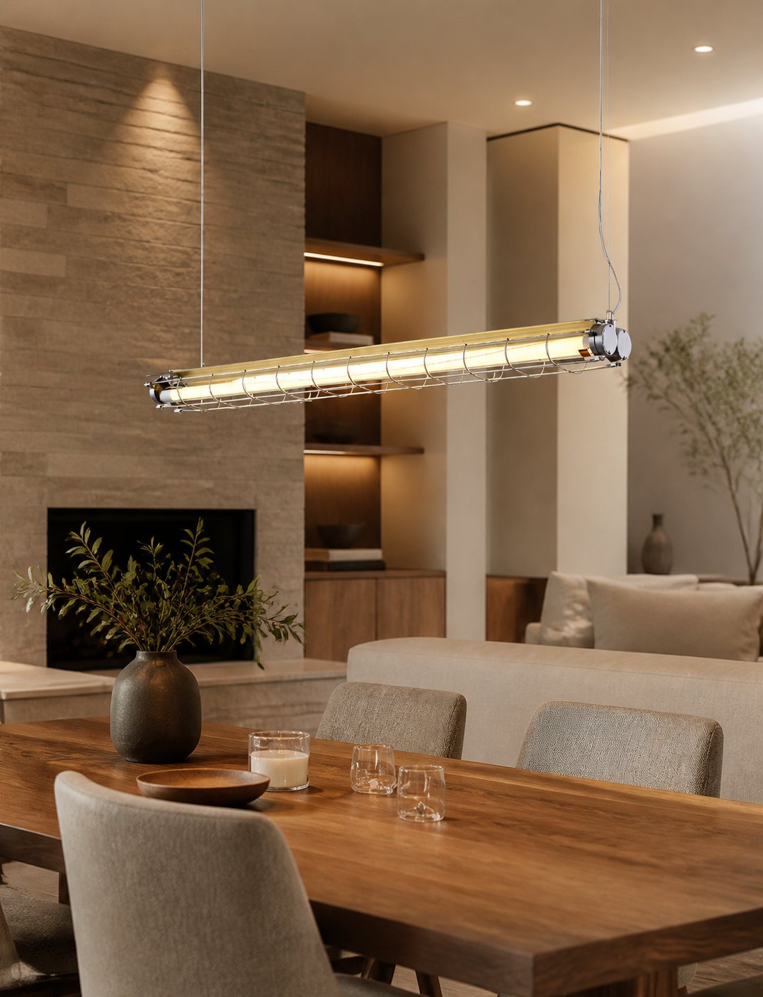 Modern Acrylic Linear LED Chandelier in Black or Silver