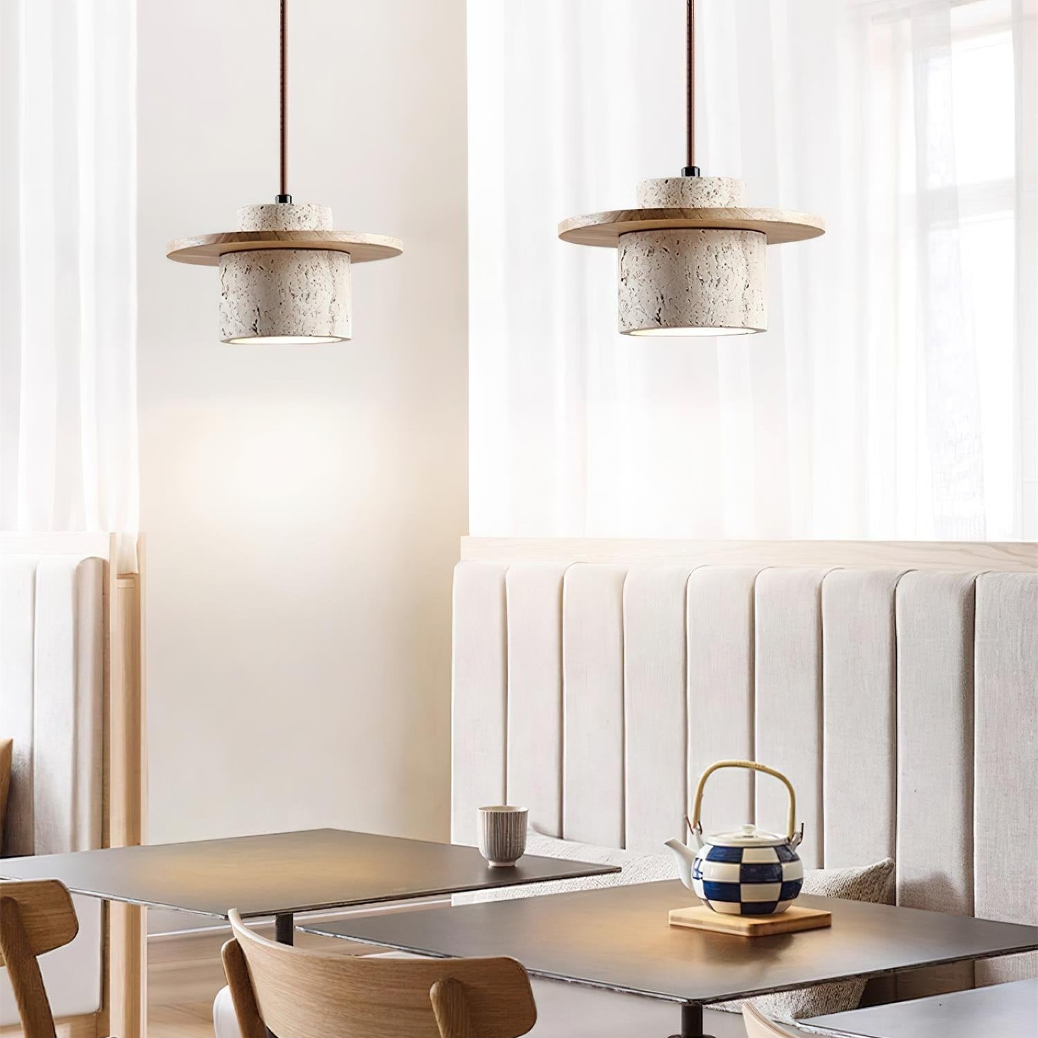 Elegant Textured Cylindra Stone Pendant Lamp