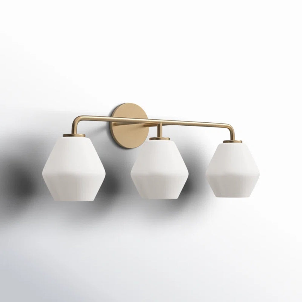 Vintage 3 Light Vanity Wall Light - Metal Glass Shades Bath Wall Sconce