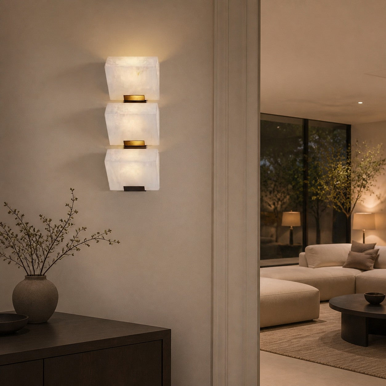 Modern Alabaster Wall Lamp – Minimalist Staircase Sconce for Hallway Corridor Lighting