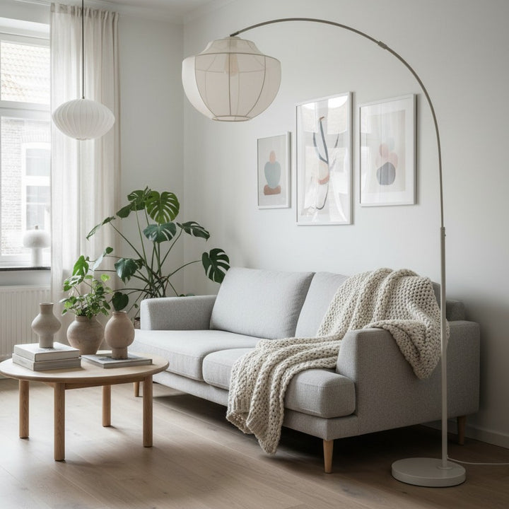 Lumifil Arc Floor Lamp Textile Mesh Shade - Metal Stand for Soft Ambient Living Room Lighting