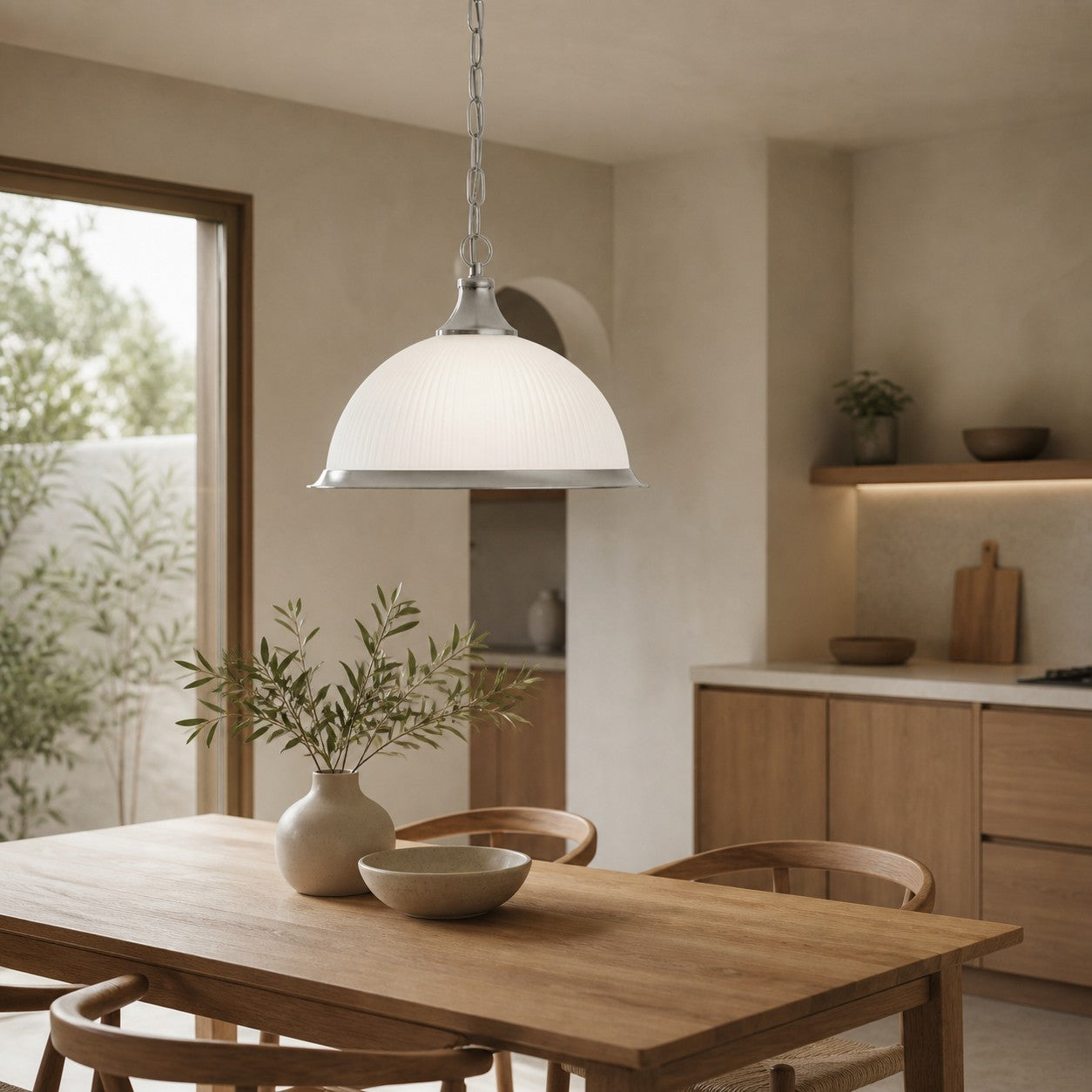 TF Vintora Ribbed Glass Pendant Light – Elegant Metal Trim for Kitchens, Dining Areas and Hallways