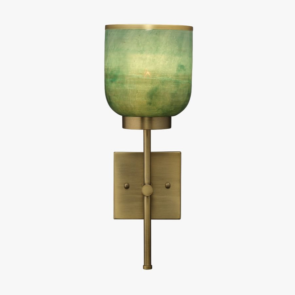 Helvo Vintage Metal Single Sconce - Green Glass Wall Light for Home Decor