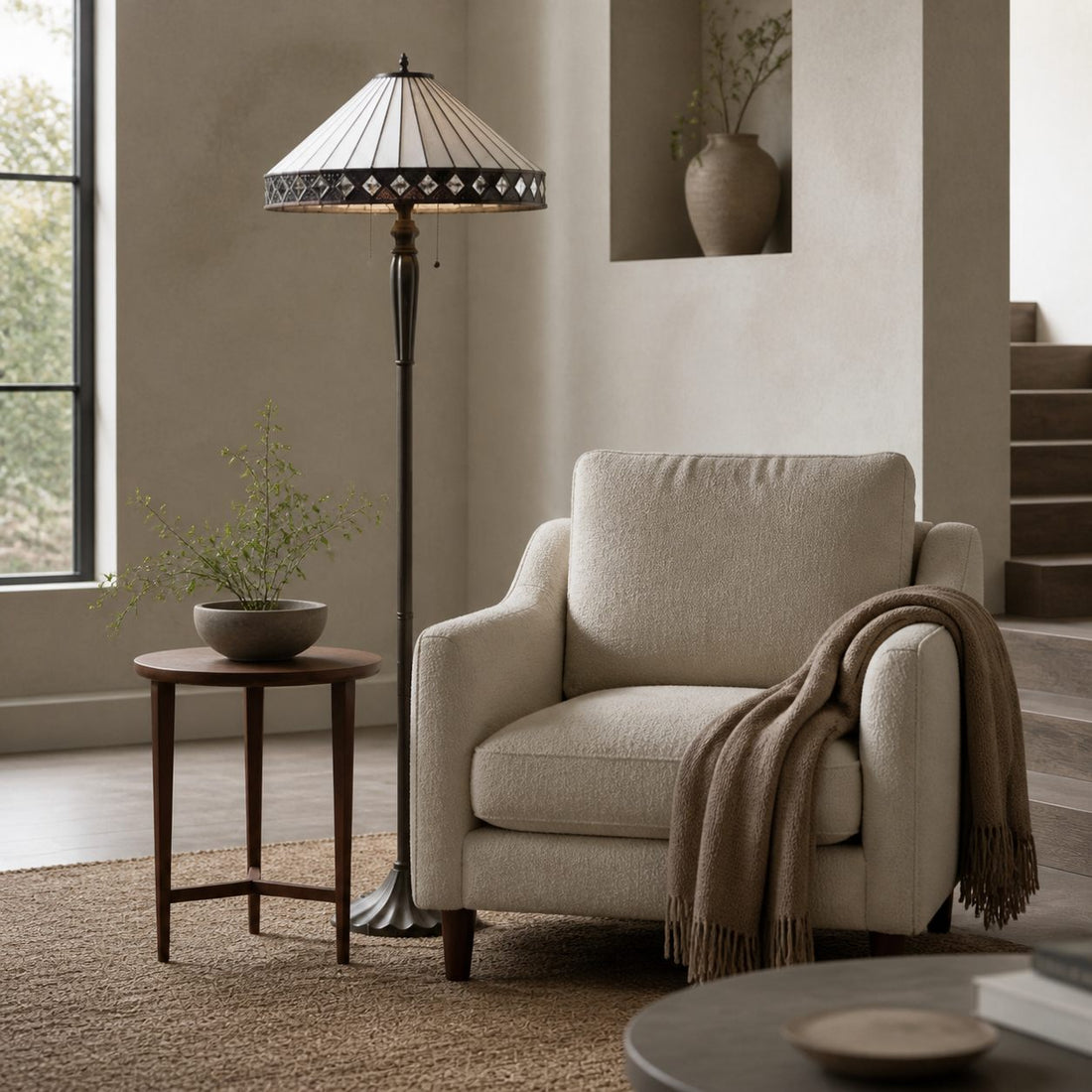 TiffStar Art Glass Floor Lamp with Ornamental Pattern Shade – Standing Light for Living Rooms