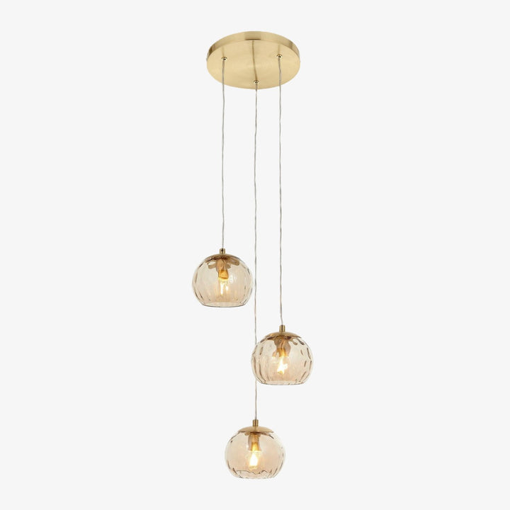 Tracian Dimpled Globes 3-Light Pendant Lamp – Sculptural Amber Lighting Ideal for Lounge or Entryway
