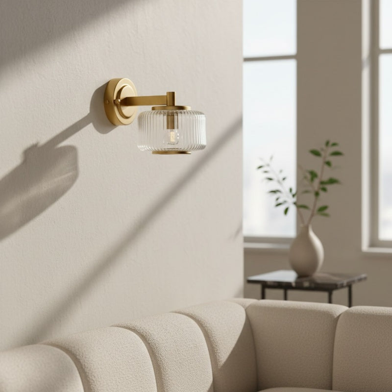 Canovus Ribbed Glass Shade Wall Lamp - Elegant Brass Sconce for Living Room Lighting