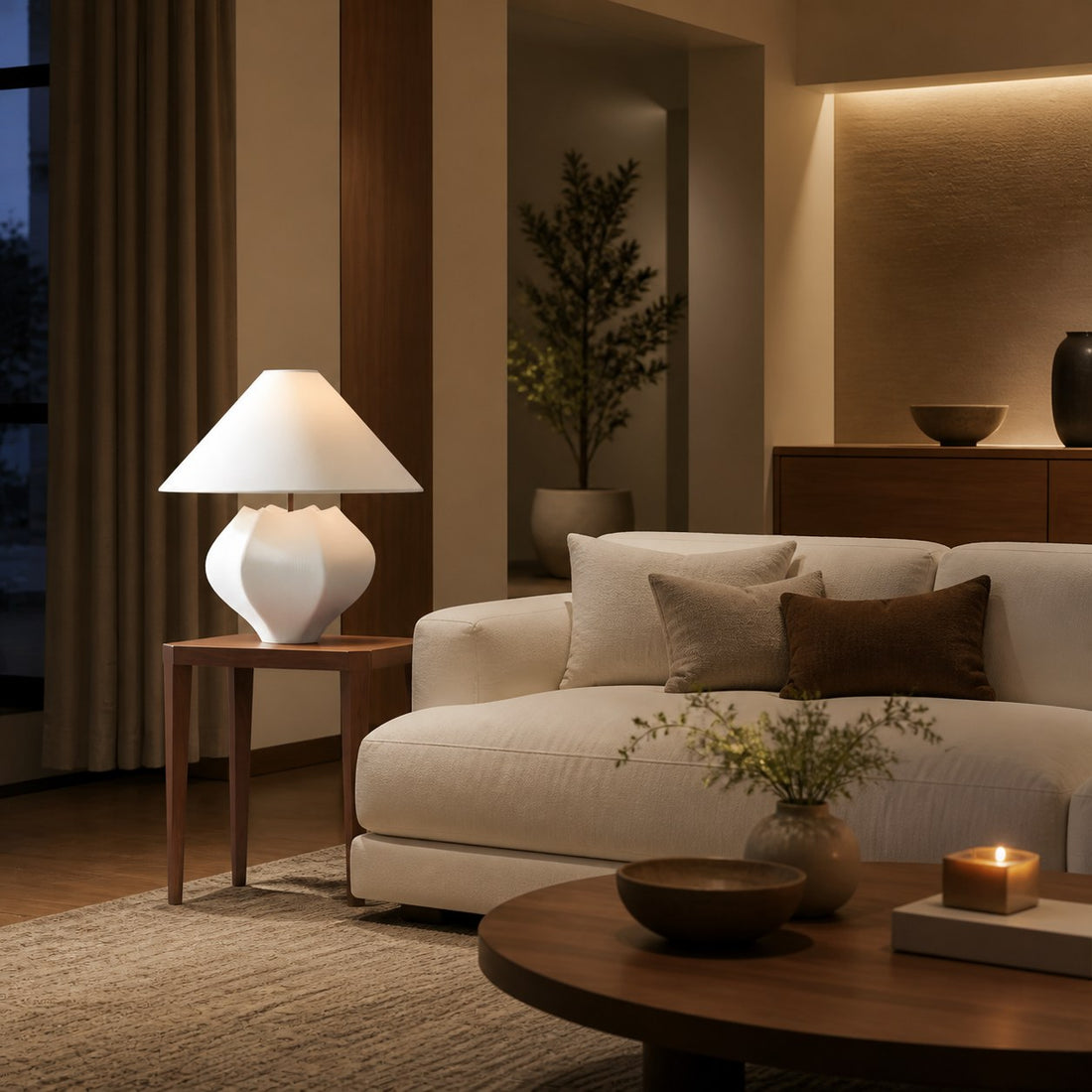 Cordove Table Lamp - Sculptural Ceramic Base and Linen Shade Suitable for Living room, Bedroom or Side Table