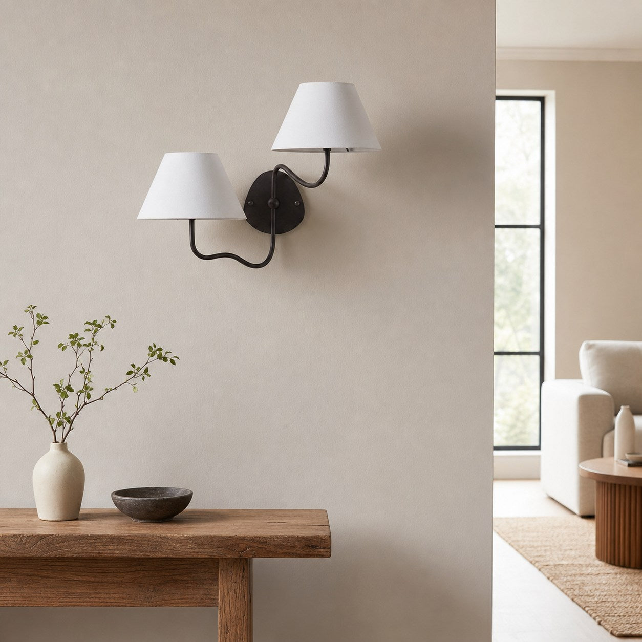Kulo Fabric Wall Light – Modern Double Arm Linen Wall Sconce for Living Room
