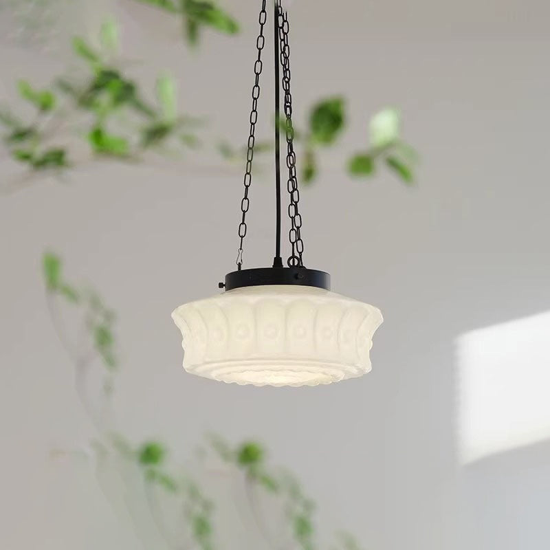 Vintage Cream Glass Cylinder Shade Chandelier with Iron