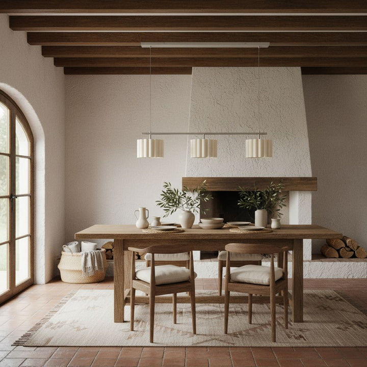 Velura Linear Pendant Light - Natural Linen Shade for Warm Ambiance