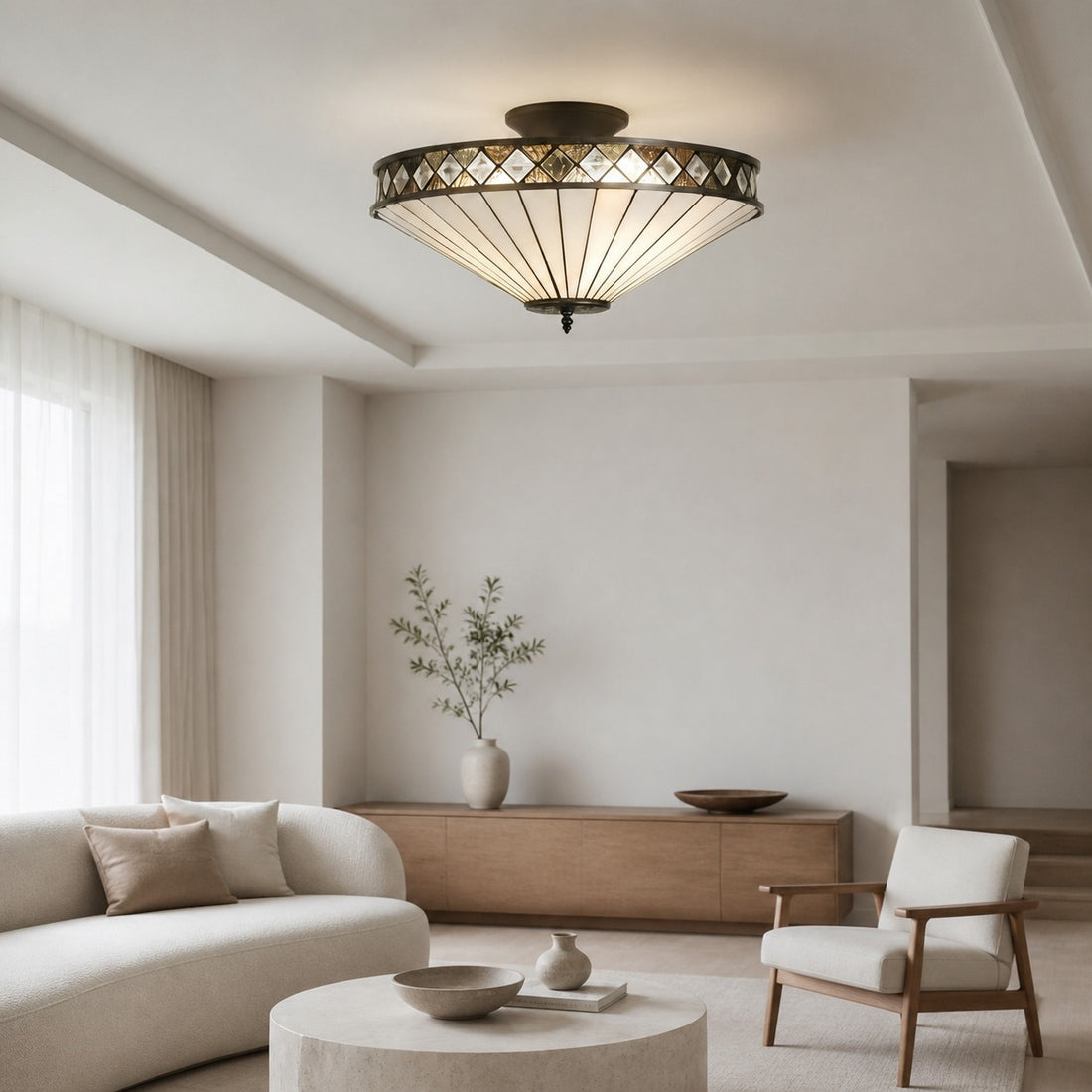 TF Fargo Semi-Flush Ceiling Lamp — A Classic Deco Light with a Decorative Glass Shade for Multi room Use