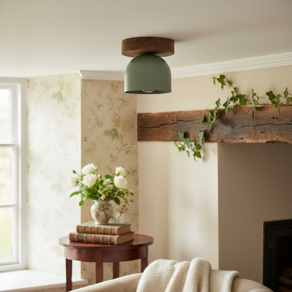 Metio Dome Modern Rustic Ceiling Light - Wooden and Metal Fusion