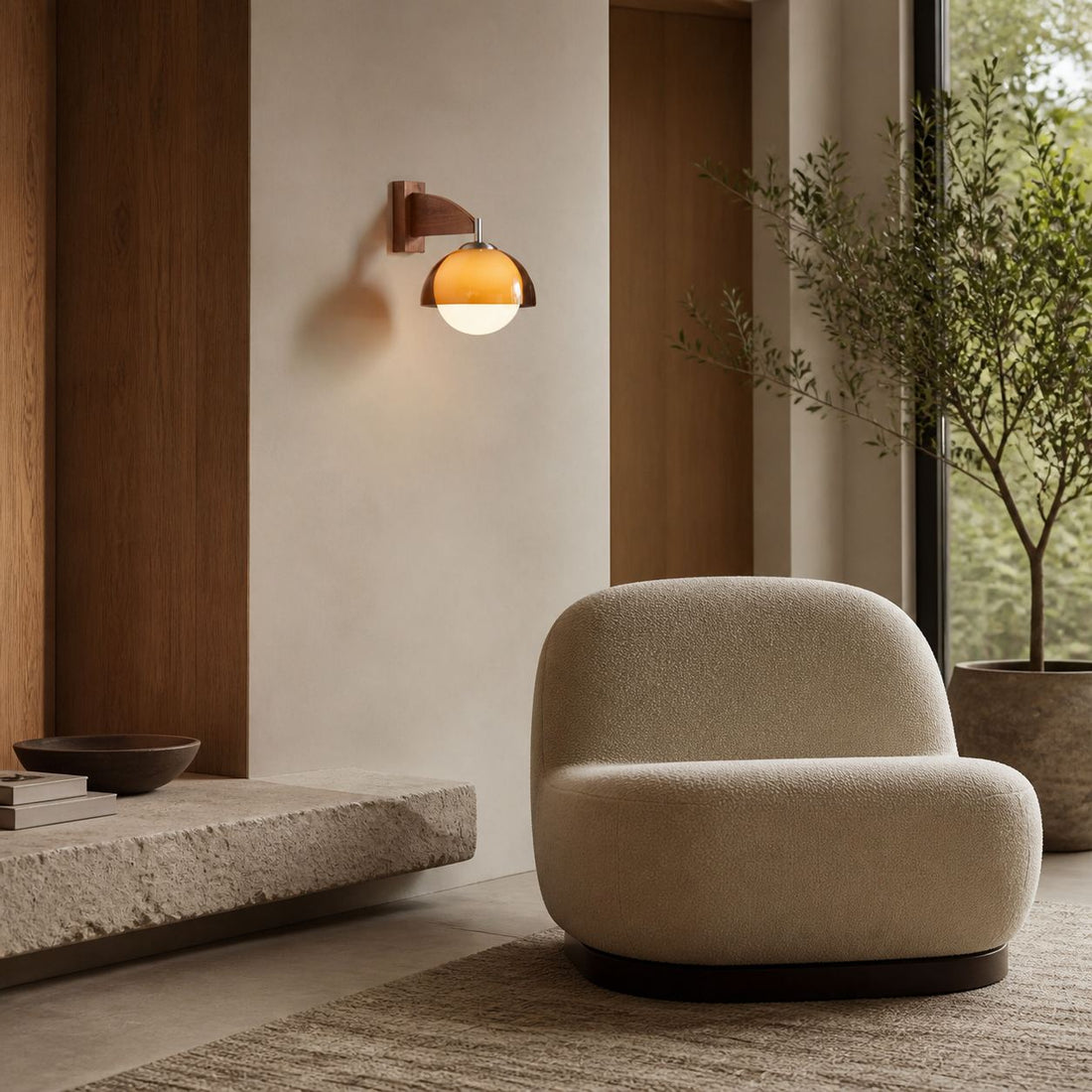 Afterglow Modern Sunset Wall Lamp – Dual Glass Shade Design with Wood-Texture Base
