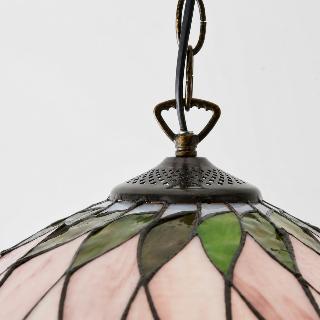 TF Hutchinson Tiffany Glass Pendant Light with Artistic Mosaic Design for Dining and Living Spaces