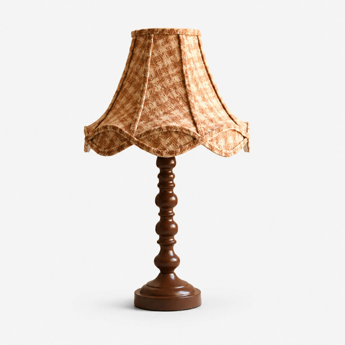 Gourd-shaped base vintage wood table lamp on white background
